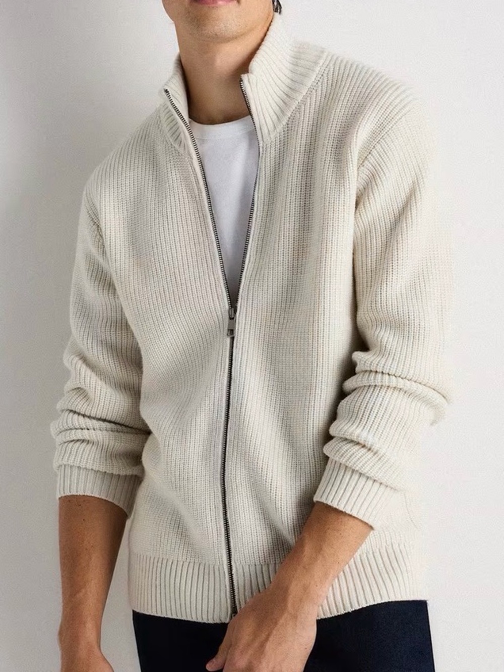 Quince Merino Wool Full Zip Sweater Cream Size XL Australian Neutral Knit